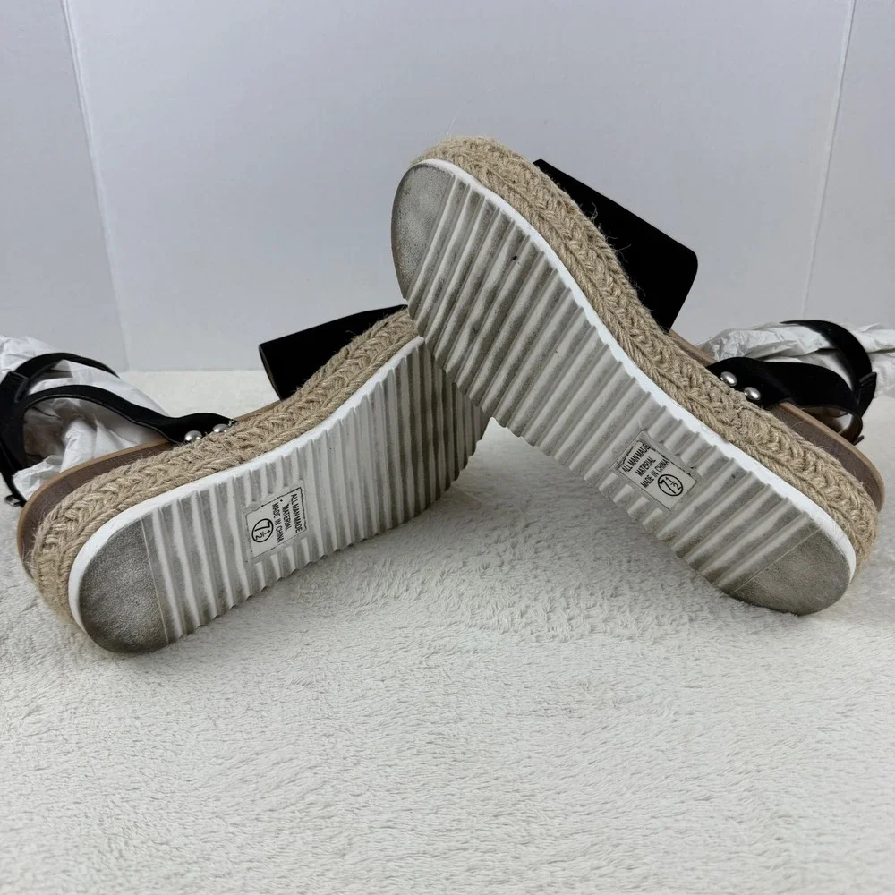 SODA‎ Black Espadrille Platform Wedge Sandals Ankle Strap Buckle Women's 7.5